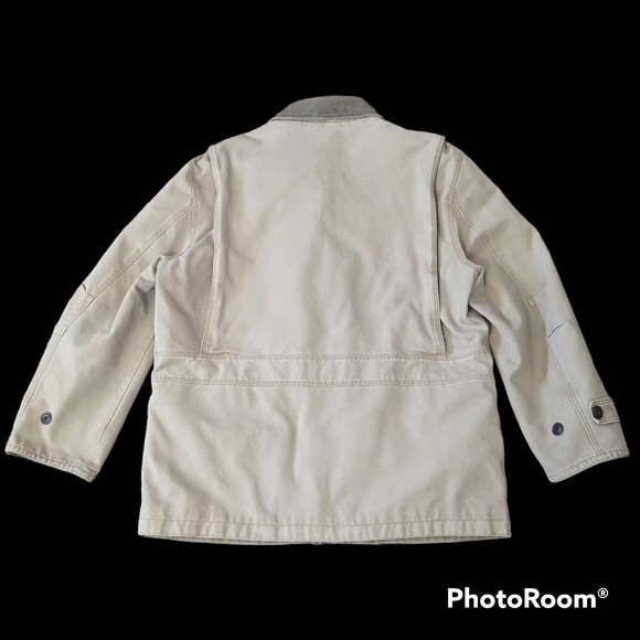 VTG J.Crew Heavy Duty Flannel Lined Tan Chore Barn Utility Coat Men's Large - Picture 3 of 13